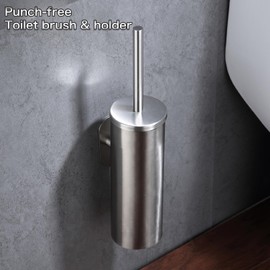 AIREMOEN 1PCS Brushed Gold Stud Free Toilet Brush and Holder Set, 304 Stainless Steel Handle Toilet Brush Holder, Toilet Brush and Plunger Set, Bathroom Wall-Mounted Compact Toilet Brush Holder