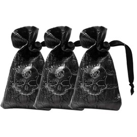 World of Dice Dragon Bag - Dice Bag for Pen & Paper Dice, Made of Faux Leather with Skull and Dragon Scales Embossing, Ideal Storage for DND, DSA, etc., black, Pack of 3