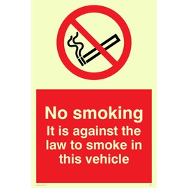 Viking Signs ps990-a4p-pv "No Smoking.It's Against The Law To Smoke Into The Vehicle" Sign, Sticker, Photoluminescent 300 mm H x 200 mm W