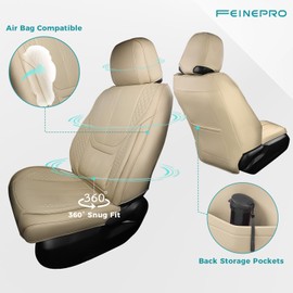FEINEPRO Car Seat Covers Full Set - Universal Seat Covers for Cars SUV Truck – Faux Leather Automotive Seat Covers, Breathable & Waterproof Front and Rear Seat Protectors, Fit for Most Cars-Beige