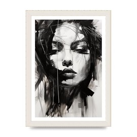 Lithobee - Dramatic Black and White Artwork with Bold Strokes Home Wall Art Prints - A4 White Grain Frame
