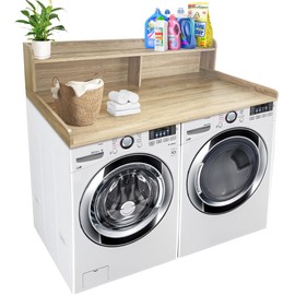 Royxen Laundry Countertop with Storage Universal Fit, Washer and Dryer Countertop with Shelf, Laundry Room Storage, 2-Tier Shelf, White Oak