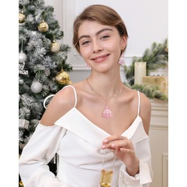 CLASSYZINT Christmas Tree Hoop Earrings Pink Christmas Earrings Holiday Earrings Christmas Earrings for Women