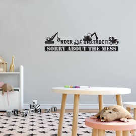 QUOTES - Construction Trucks Vehicles Vinyl Decoration Under Construction Sorry About The Mess Quotes Design Kids Playroom Bedroom Wall Decal Sticker 10" x 3"