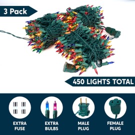 Joiedomi Christmas Lights Outdoor,116.1FT Multicolor Christmas Tree Lights Outside,450(3x150) String Lights,Green Wire Xmas Lights for Decorations Indoor Holiday Theme Party Yard House