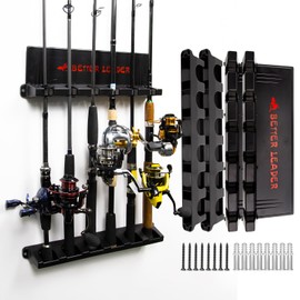 2 Pack Vertical Fishing Rod Holder for Garage, BETTER LEADER Fishing Pole Holders- Holds Up to 12 Rods or Combos, Wall Mount Fishing Pole Rack, Fits Most Rods of Diameter 3-19mm, Fishing Gifts for Men
