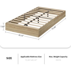 Twin Size Solid Wood Platform Bed with Sturdy Wooden Slats, Floor-Standing Bed Frame, Modern Minimalist Design Space-Saving Bed Frame, No Box Spring Needed, Space Saver, Easy Assembly, Golden Tan Wood