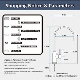 Reverse Osmosis Faucet Fits Most RO Units or Water Filtration System, Non-Air Gap Stainless Steel Drinking Water Faucet for Bar, Kitchen Sink, RV (DM001 BN)
