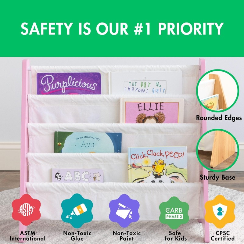 Humble Crew Carly Bookshelf 4 Tier Book Storage, Pink/White