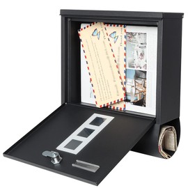 Jssmst Locking Mailbox Wall Mount, Black Mailboxes with Secure Key Lock and Newspaper Compartment, Key Lock Drop Box Large Capacity with Galvanized Cover and Rust-Proof Metal Mailbox, HPB2210 Black