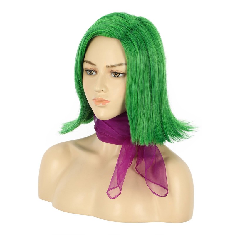 VGbeaty Adult Green Wavy Wig with Purple Scarf Women Side-swept