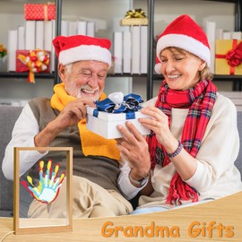 Mothers Day Gifts for Grandma, Grandma Birthday Gift from Granddaught Grandson Grandchildren, Family Handprint kit with Light, Wooden Color