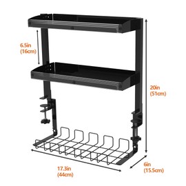 UISKOOPW Desk Extender Shelf with Cable Management Tray, Above Desk Shelves, Under Desk Wire Management with Desk Extension Side Table, Desk Add on Shelf Clamp Table (Black (Cable Management))