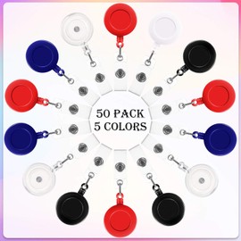 50 Pieces Retractable Badge Holder Reels with Swivel Alligator Clip, ID Card Holder Name Badge Reel Clips for Students Teachers Office Workers (Mixed Color)