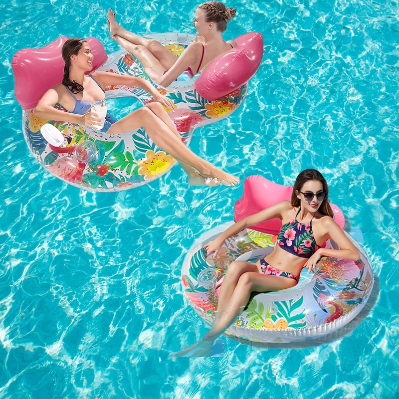 Double Adults Flamingo Inflatable Pool Floats with Cup Holders,Sunbathing Water