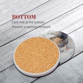 Britimes Coasters for Drinks Absorbent with Metal Holder Stand, Ceramic Stone Coaster Sets of 6, Marble Style Coaster for Coffee Wooden Table, Housewarming Gift Dark Black Gold Marble