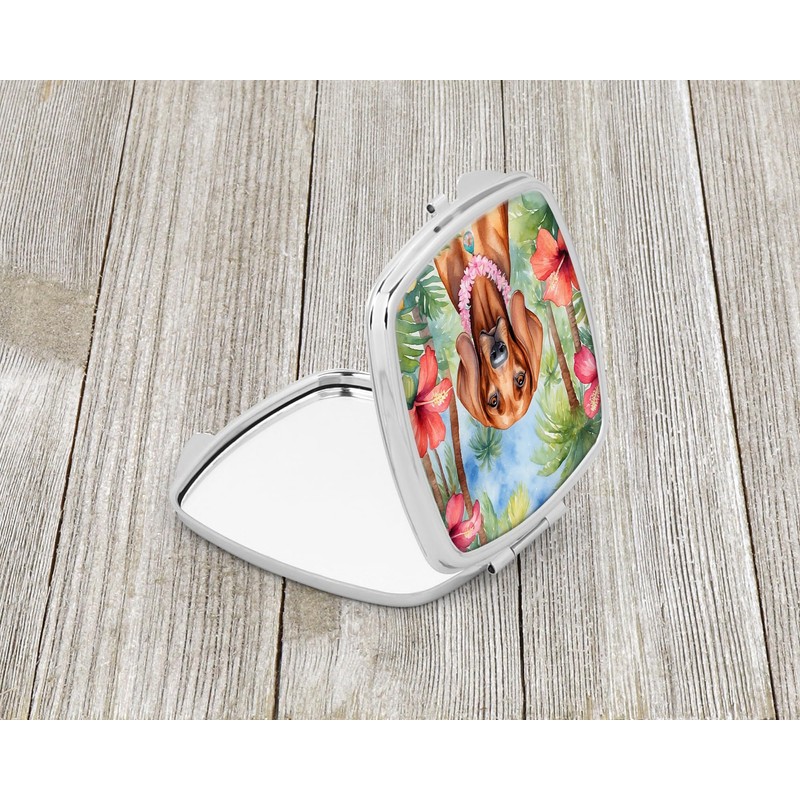 Caroline's Treasures Redbone Coonhound Luau Compact Mirror Decorative Travel Makeup