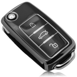 FOAMO Car Key Case Compatible with VW Golf 6, Seat, Skoda Car Key TPU Key Case Protective Cover for Car Keys Black Silver