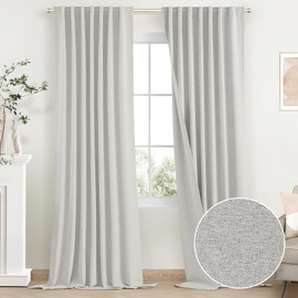 SimpleHome White Linen 100% Blackout Curtains for Living Room,96 Inch Length Farmhouse Back Tab Textured Curtains for Bedroom,2 Panels,52" W x 96" L