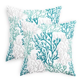 CaliTime Throw Pillow Cases Pack of 2 Cozy Fleece Three-Tone Sea Coral Tree Decorative Cushion Covers for Couch Bed Sofa Farmhouse Decoration 18 X 18 Inches Teal Grayed Jade Grey