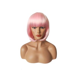 OYSRONG Women Shoulder Length Light Pink Straight Bob Wig with Bangs Synthetic Hair Cosplay Wig(pink)