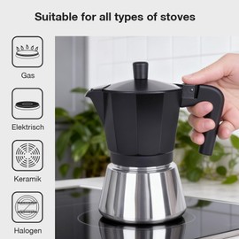 VINATO Induction Caffettiera, Caffettiera Moka Express 6 Tazze, Adatta a Tutti i piani cottura, con Valvola di Sicurezza Bianco e nero
