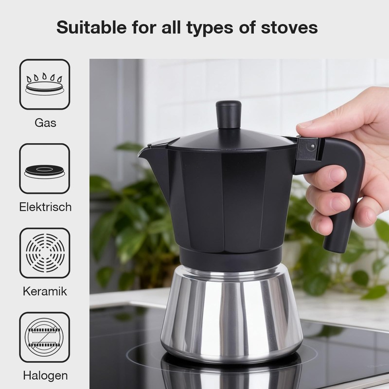VINATO Induction Caffettiera, Caffettiera Moka Express 6 Tazze, Adatta a