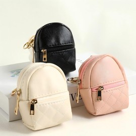 Mini Backpack Keychain Bag Cute Cosmetic Bag for Women PU Leather Makeup Bag Key Pocket Lipstick Bag Card Holder Data Cable Organizer Zipper Pouch (Black)