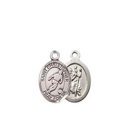 Women's .925 Sterling Silver Saint Christopher Soccer Medal Pendant on 18 Inch Rhodium Plated Lite Curb Brass Chain w/ Lobster Claw Clasp, Catholic Religious Necklace - Made in USA- Velvet Gift Box
