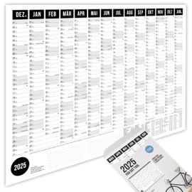 heaven+paper Year Planner 2025 A1 Wall Calendar 2025 Large (+ 80 x 60 cm) Folded with 14 Months Calendar 2025 Wall Planner with Holidays, School Holidays, Calendar Weeks Germany (Black, A1/Landscape