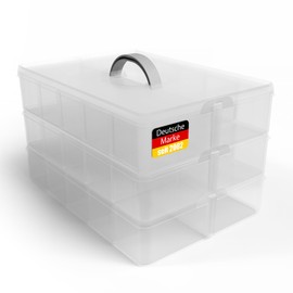 BigDean Sorting Box Storage with Handle, Transparent, 24 x 18.5 x 16 cm, 3 Levels with 21 Compartments, for Toys, Office Utensils, Craft Material, Small Parts
