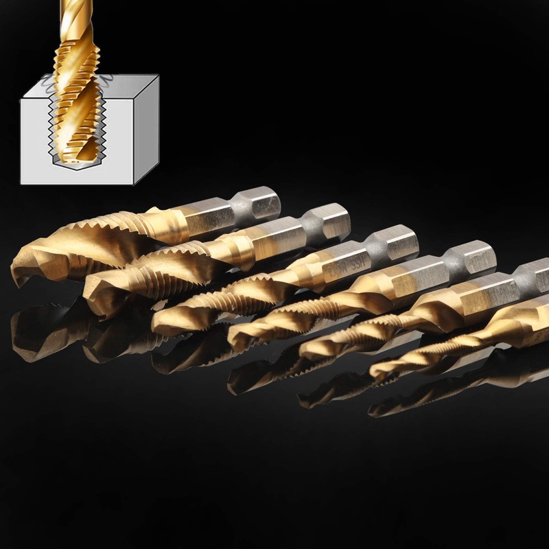 Combination Drill Tap Bit Set, 6 Pieces, 1/4 Inch HSS