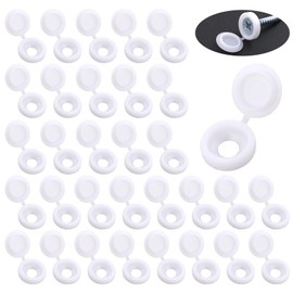 White Screw Covers, 200Pcs Plastic Screw Caps, Hinged Screw Head Covers for M5 Screws, Decorative Toilet Screw Caps, Foldable Snap Covers for Furniture, Cabinets, and Fixtures, Durable and Aesthetic