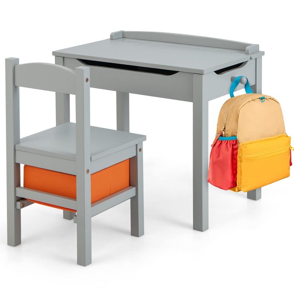 Costzon Kids Table and Chair Set, Flip Top Toddler Study