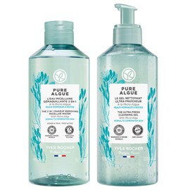 Yves Rocher MAXI Set Oxigenante PURE ALGUE Gel Limpiador Ultrar Frescor (390 ml)  Agua Micelar Desmaquillante 2 en 1 (400 ml)                         