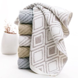 Pidada Hand Towels Set of 4 Diamond Pattern 100% Cotton Absorbent Soft Decorative Towel for Bathroom 13.4 x 29.5 Inch (Beige Brown)