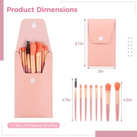 Professional 12x8 Pcs Mini Makeup Brush Set - Portable Travel Make Up Brushes with Cosmetic Bag, Pink Synthetic Foundation Concealer Eyeshadow Brushes Kit