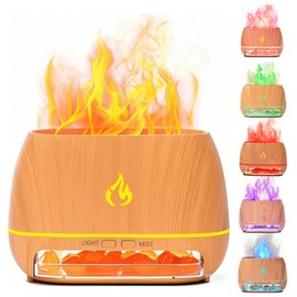 ooiIaio Himalayan Salt Rock Ultrasonic Diffuser | 4-in-1 Aromatherapy, Flame Simulation & 7-Color LED | Wood Grain Design – 200ml Auto Shut-Off