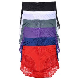 ToBeInStyle Women's 6 Pack High Rise Exquisite Lace Leg Briefs - FloLace - M