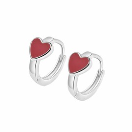 Cute Enamel Heart Hoop Earrings for Women Girls 925 Sterling Silver 14k Gold Plated Lovely Small Hoops Huggie Hoops Cartilage Jewelry Minimalist Dainty Gifts for Birthday Lover (Silvery, Red)