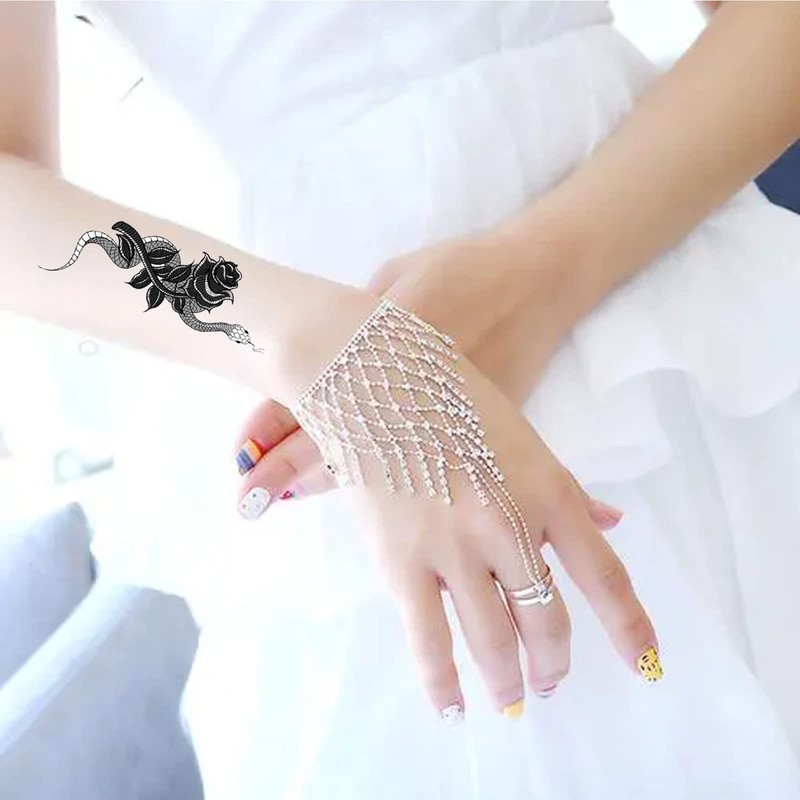 Pack of 12 Temporary Tattoos Snake, Fake Tattoo Stickers, Death