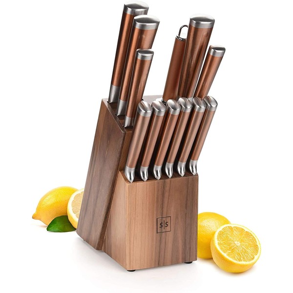 Copper Knife Set with Walnut Knife Block - Premium 13