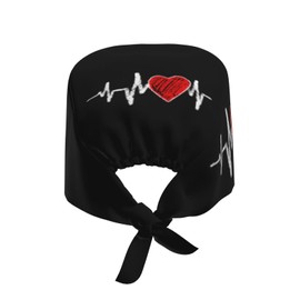 Heart ECG Adjustable Working Cap Breathable Unisex Women Men Elastic Bandage Tie Back Hats Scrub Nursing Doctor Surgeon Cap