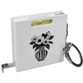 Azeeda 'Striped Vase with Flowers ' Keyring Tape Measure/Spirit Level Tool (KM00041355)