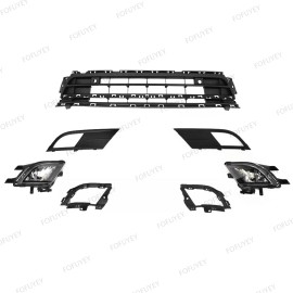 ROKY 7PC For Jetta 2015-2018 Black Bottom Mesh Grille & Fog Lamp & Bezel & Bracket