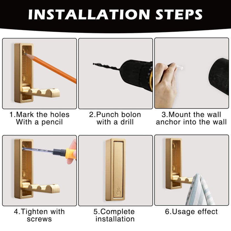 atnayo 2 Packs Door Hooks, Folding Wall Hook, Robe &