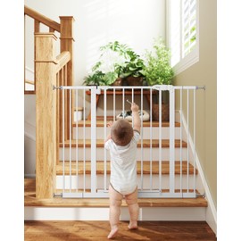 keny 29"-42.5" Baby Gate for Stairs, Auto Close Safety Dog Gate, Pressure Mounted Easy Walk Through Pet Gate for Doorways, Durable Stair Gate, 30" Tall, White