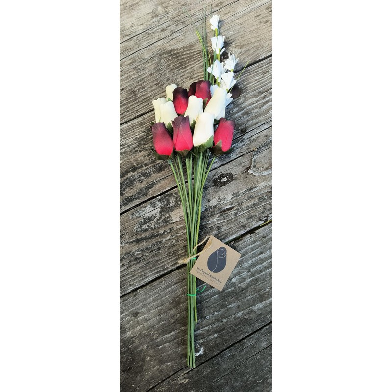 The Original Wooden Rose, Red with Black Tips and White