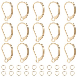 Beebeecraft 1 Box 20Pcs Leverback Earring Findings 24K Gold Plated Brass Clasp Earring Hooks 16.5x10mm Ear Wire Clip Earring Connector with 20Pcs Open Jump Rings for DIY Jewelry Making