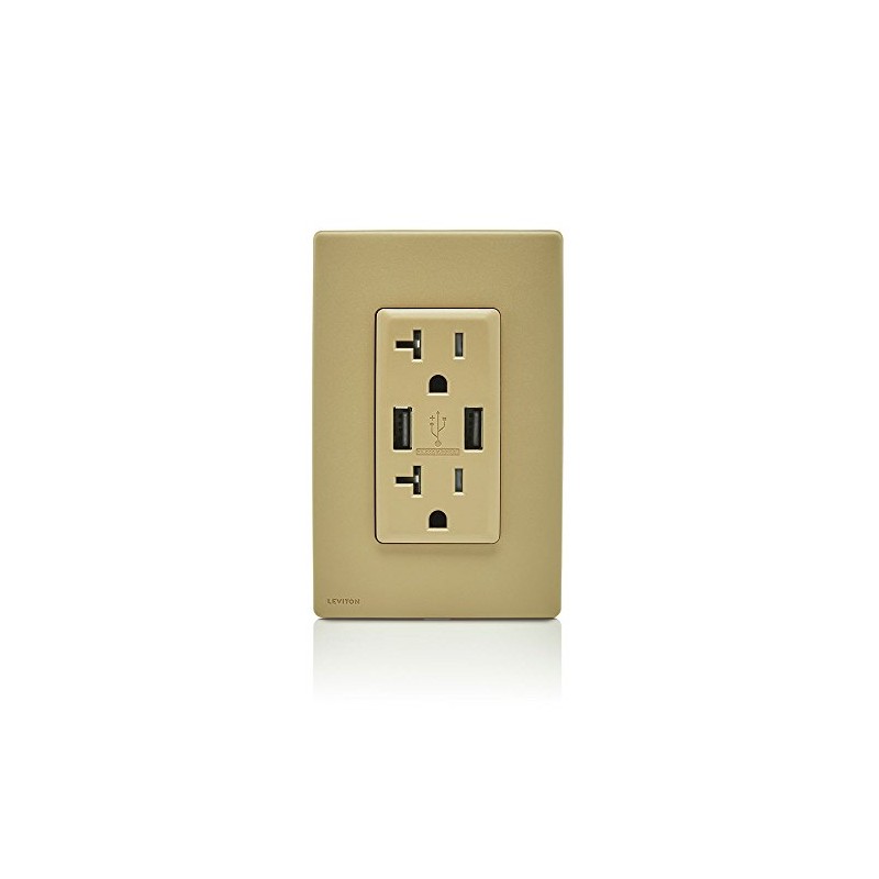 Leviton Renu USB Charger/Tamper-Resistant Duplex Outlet, 20A-125VAC, Warm Caramel, RUAA2-WC